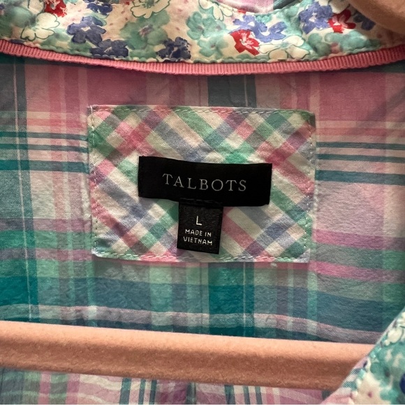 Talbots Purple Teal Plaid Button Up Long Sleeve Shirt Blouse Top Large - Picture 3 of 6